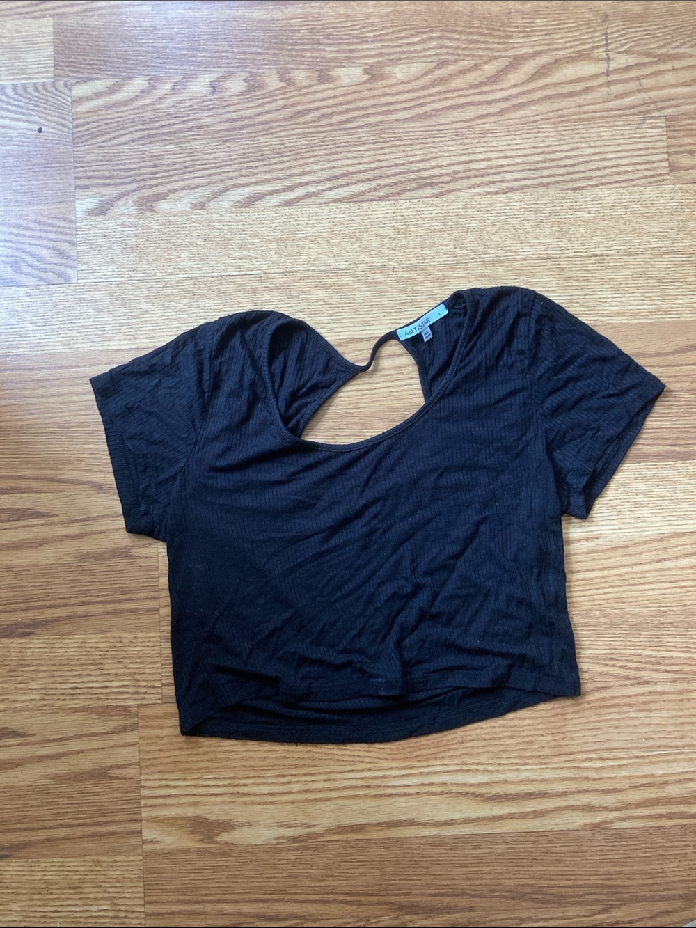 Women's Black Short Sleeve Cutout Crop Top